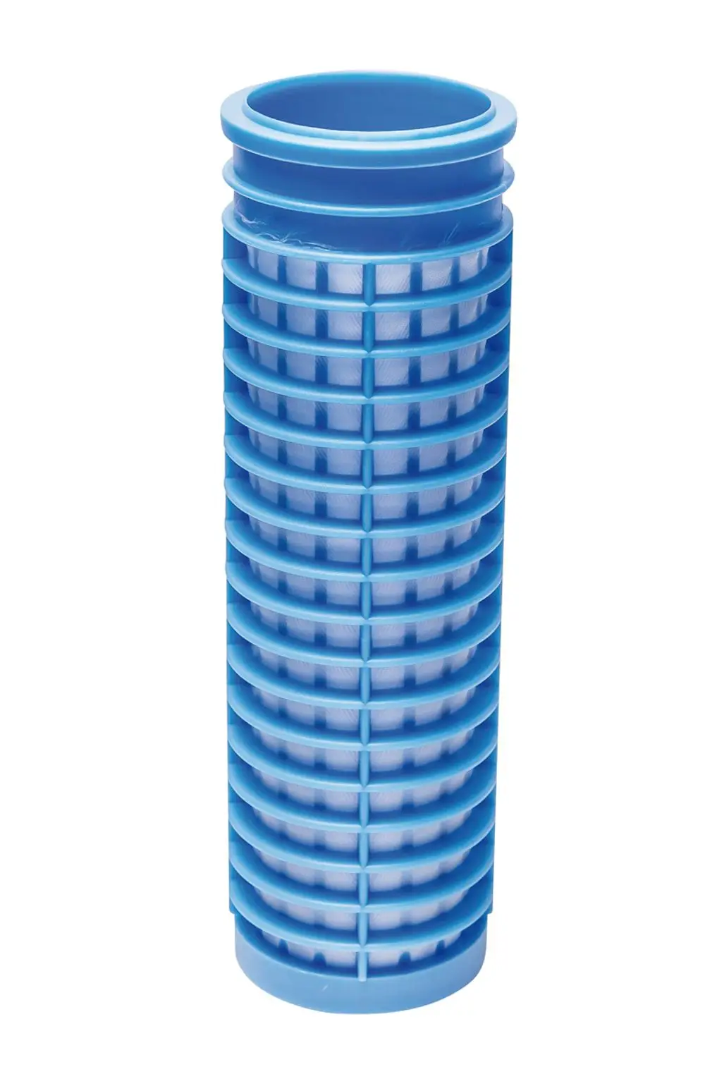 Blaues Filterelement mit gerilltem Design, geeignet für verschiedene Anwendungen. Hersteller ist BWT.